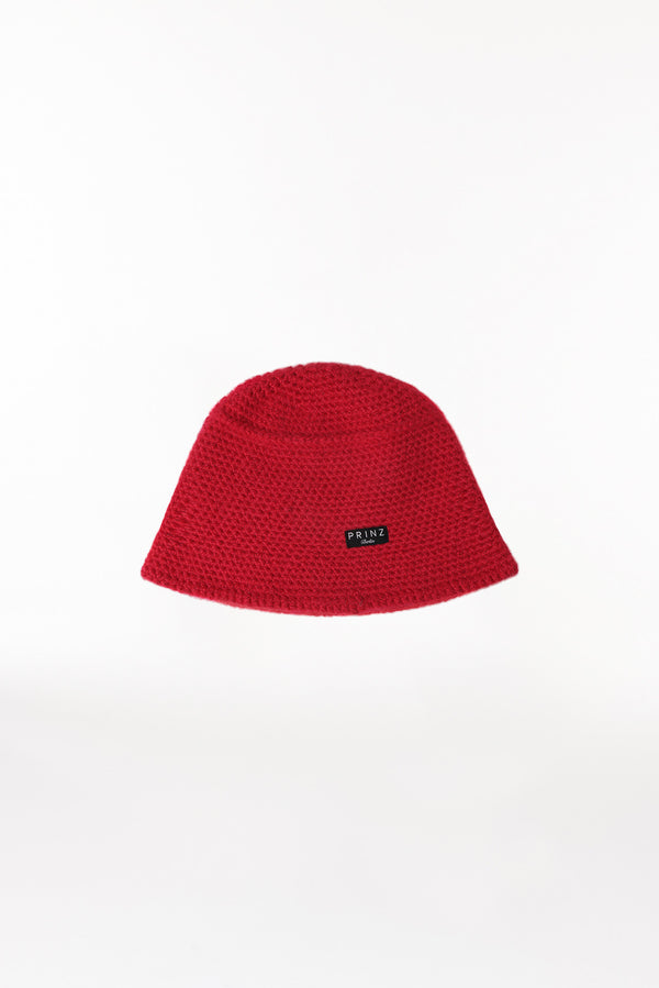 Prinz Berlin Kaschmir Bucket Hat Hand Crochet Rot im Angebot