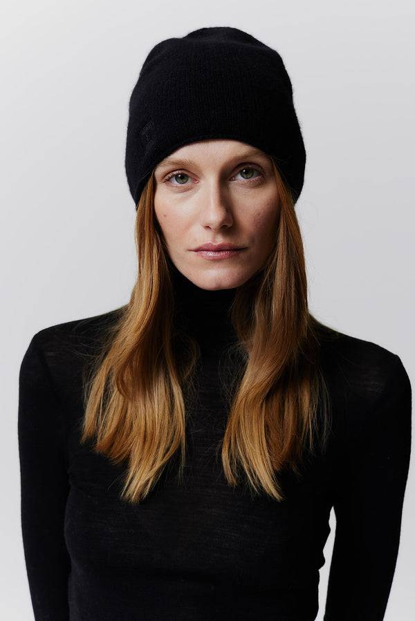 Prinz Berlin Kaschmir Beanie Fine Knit Schwarz Blitzverkäufe
