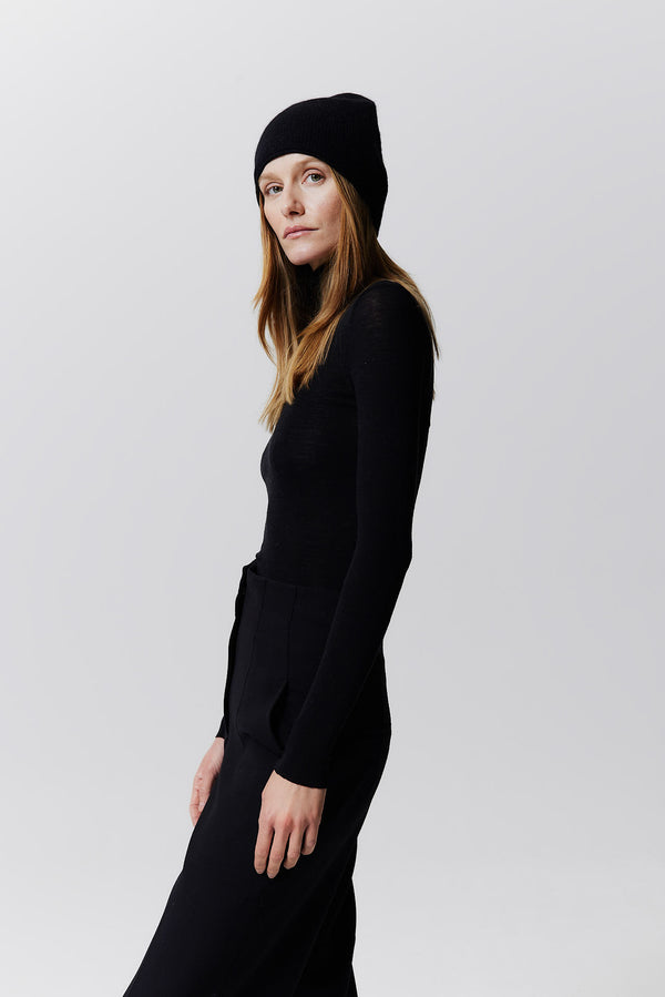 Prinz Berlin Kaschmir Beanie Fine Knit Schwarz Blitzverkäufe