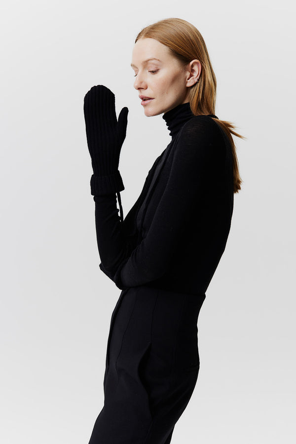 Prinz Berlin Kaschmir Mittens Rib Knit Schwarz Verkauf
