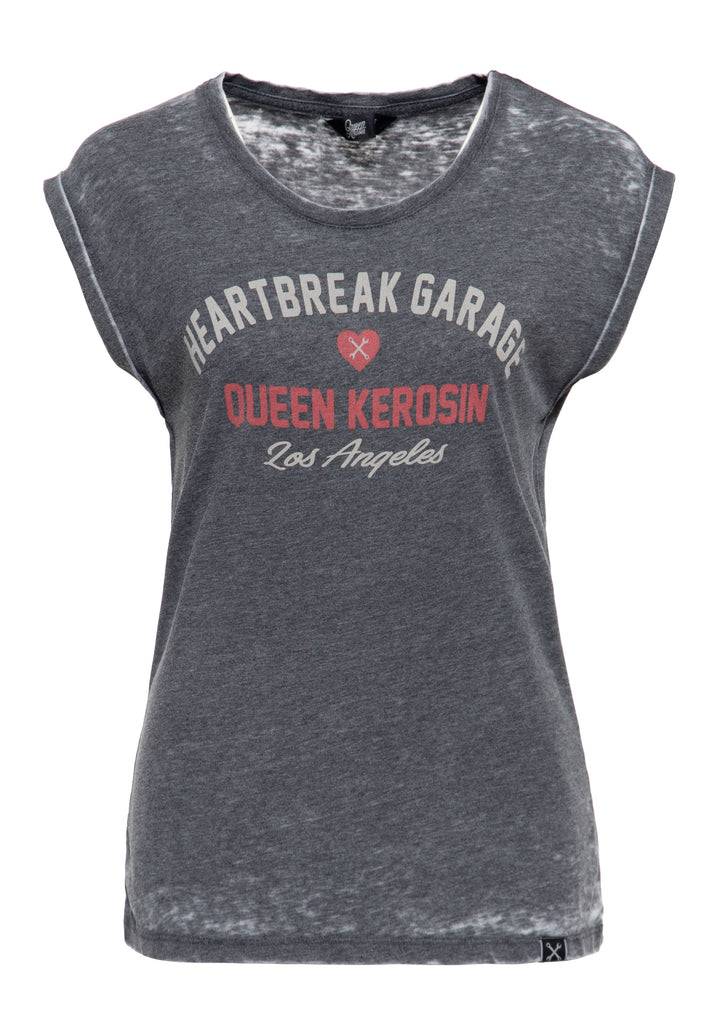 Queen Kerosin Enzym Wash T-Shirt «Heartbreak Garage» Outlet