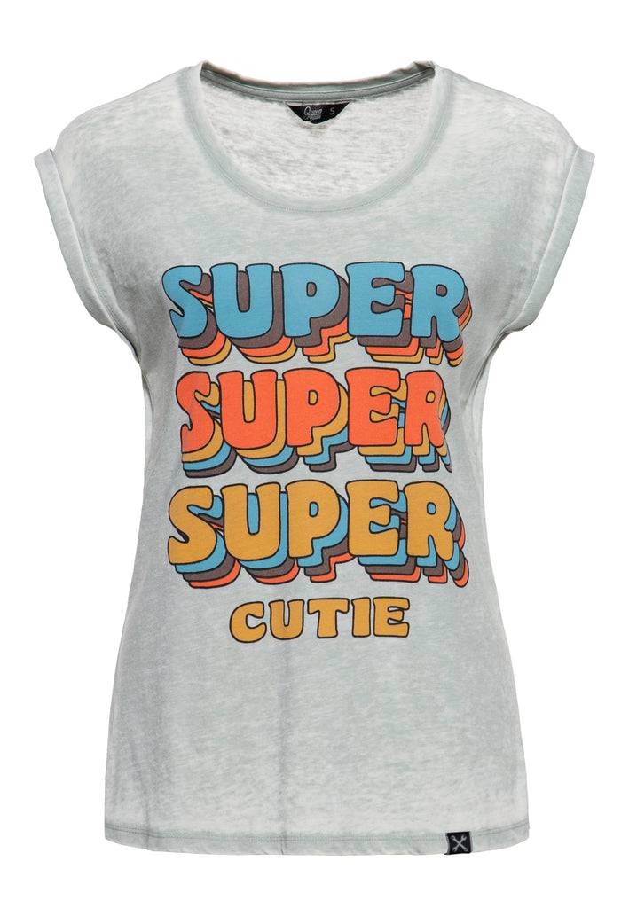 Queen Kerosin Enzym Wash T-Shirt «Super Cutie» Auslauf
