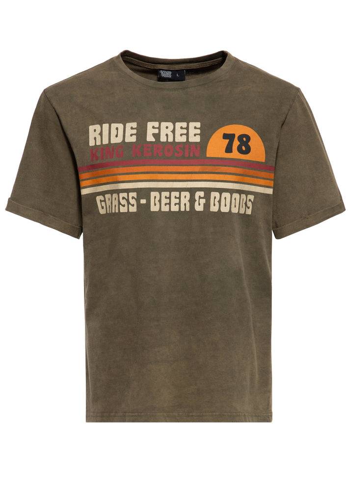Queen Kerosin Acid-Washed T-Shirt «Grass, Beer & Boobs»