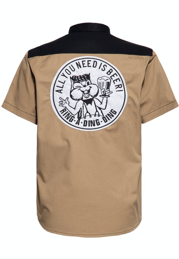 Queen Kerosin Workwear Kurzarm Hemd «All You Need is Beer» Osterangebot