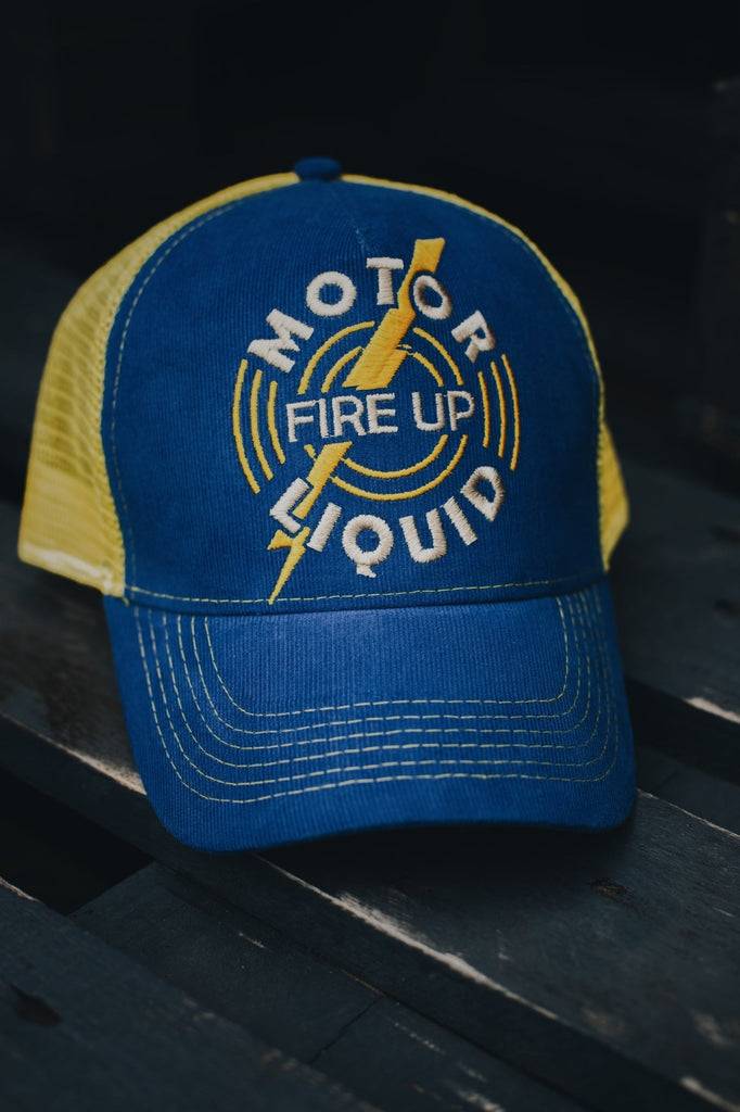 Queen Kerosin Trucker Cap aus Feincord mit kontrastierendem Mesh «Fire Up» Verkauf
