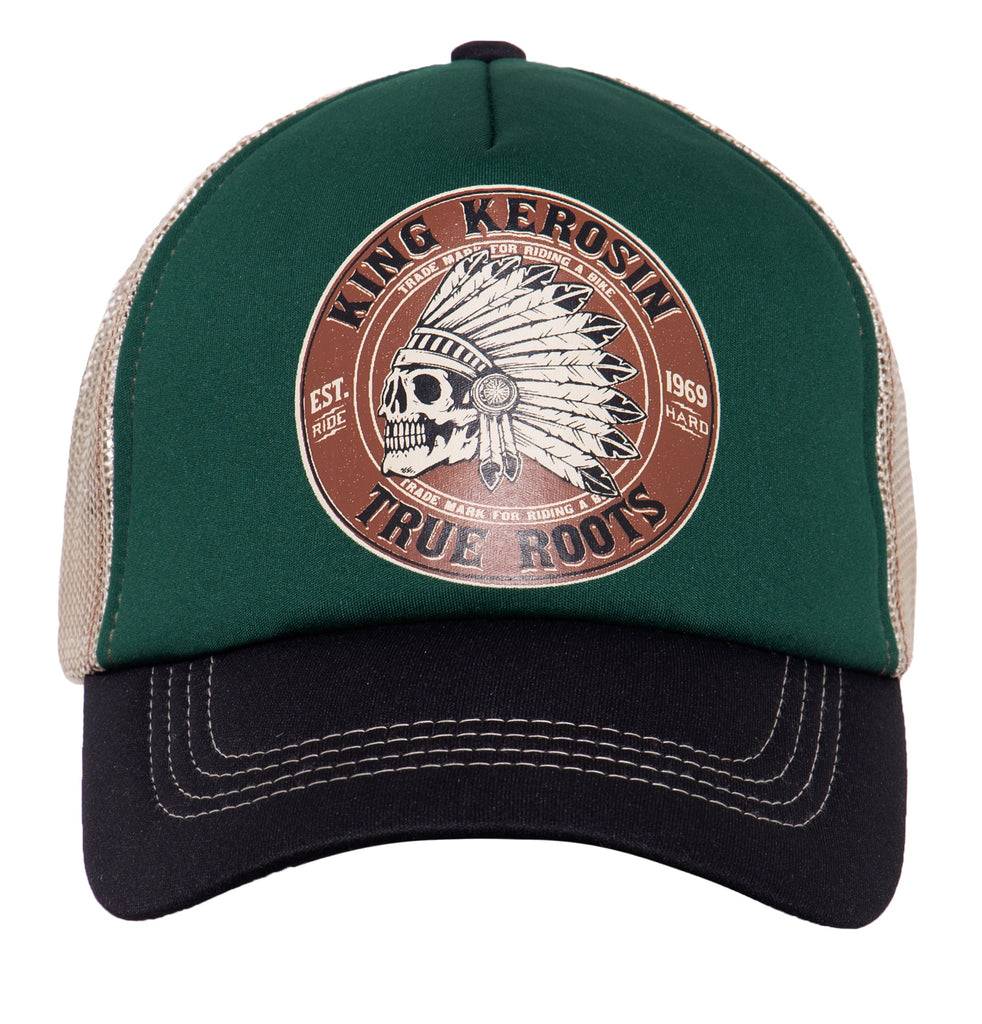 Queen Kerosin Trucker Cap mit Mesheinsatz und Print «True Roots» im Angebot