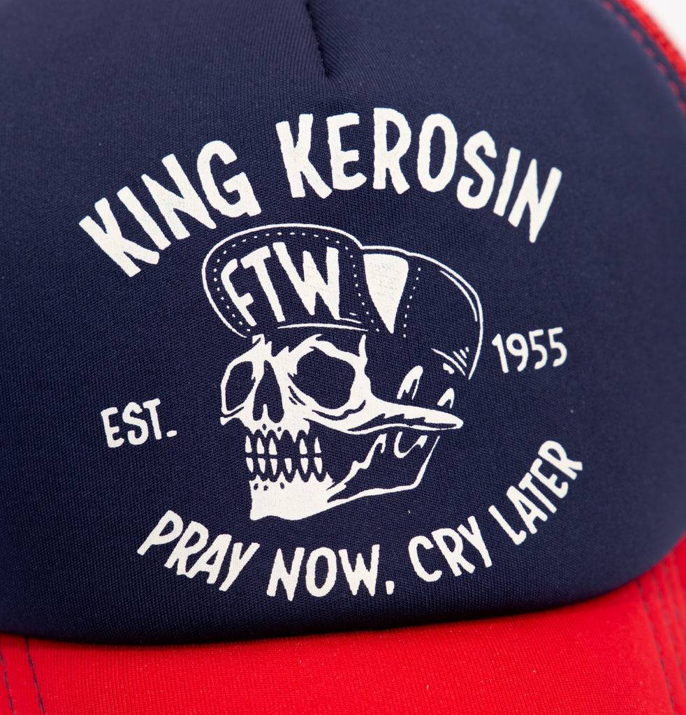 Queen Kerosin Trucker Cap «mit kontrastfarbenem Print «Pray now. cray later» Outlet