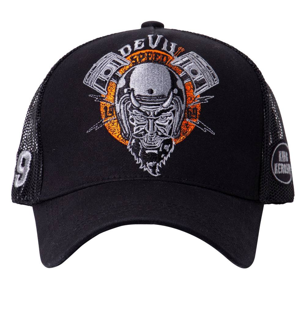 Queen Kerosin Trucker Cap mit rebellischer Front-Stickerei «Devil Speed» Hotsell