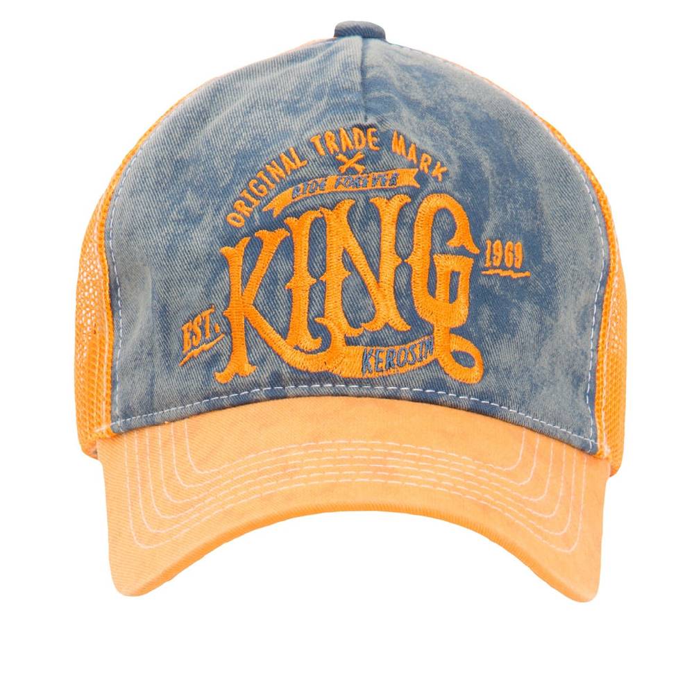 Queen Kerosin Trucker Cap mit Denim Einsatz im Used Look «KING»