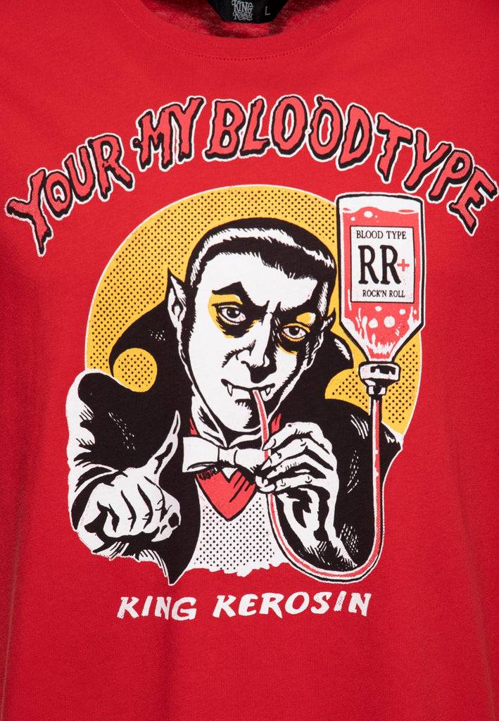 Queen Kerosin Print T-Shirt «You're my blood type» im Angebot