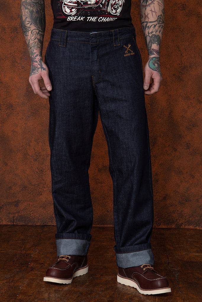 Queen Kerosin Straight Fit Jeans im Workwear-Style «Garage Wear» Schlussverkauf