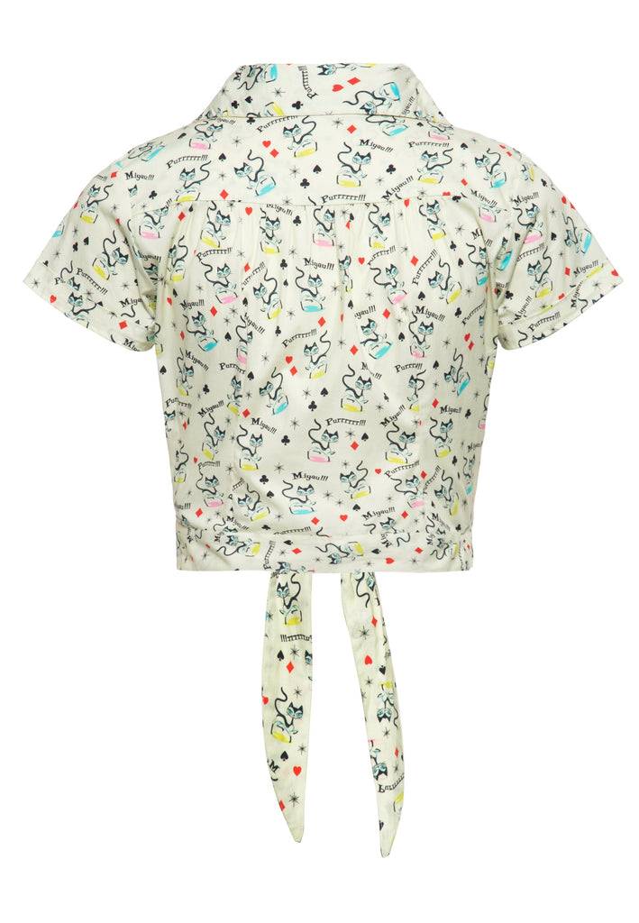 Queen Kerosin Hawaiibluse «Retro Cats» im Angebot