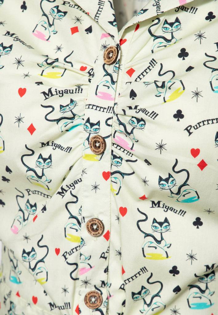 Queen Kerosin Hawaiibluse «Retro Cats» im Angebot
