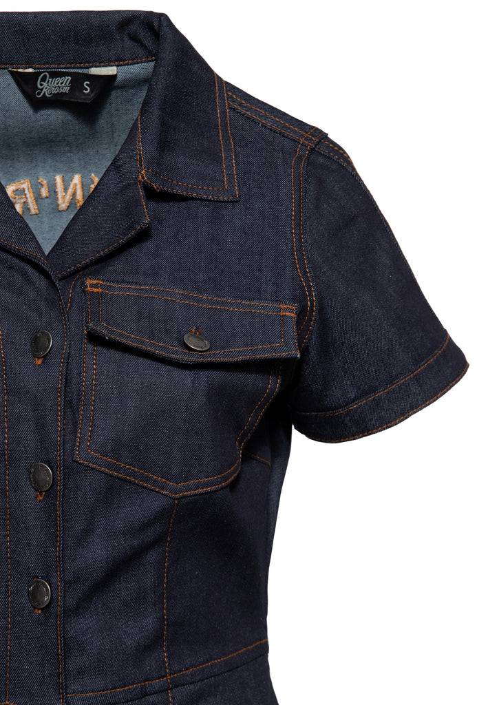 Queen Kerosin Denim Etuikleid «Rock'N'Roll Rebel Queens» im Angebot