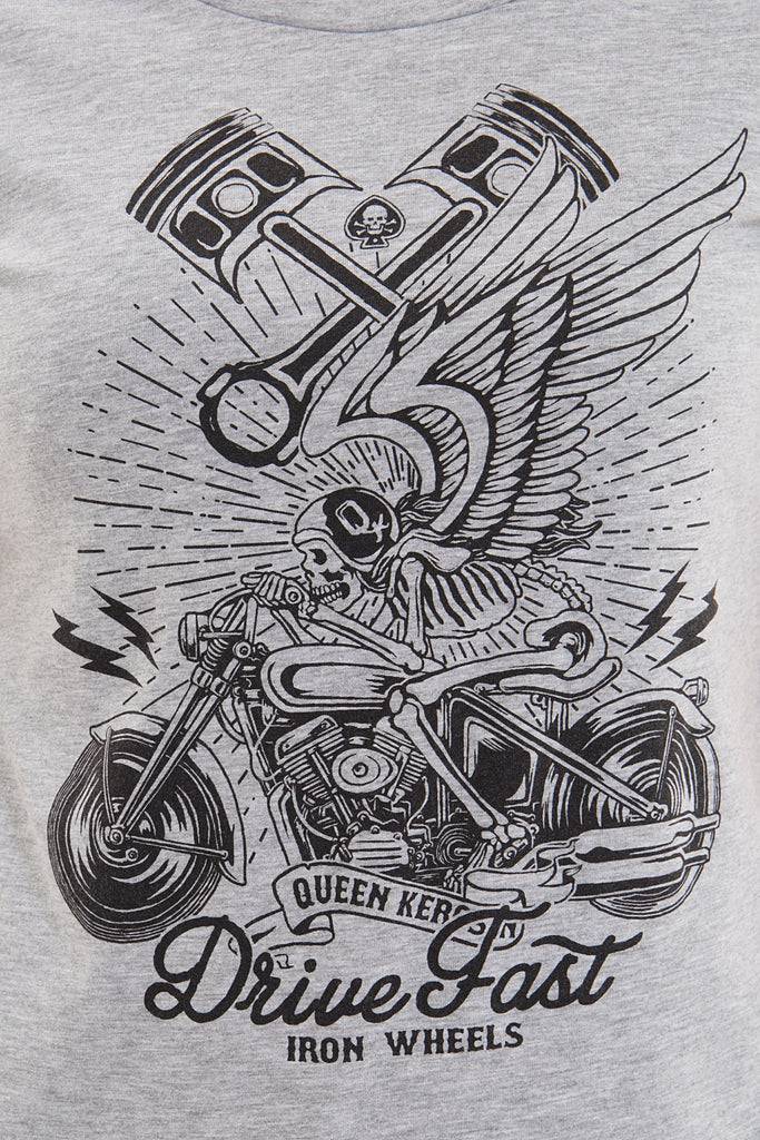 Queen Kerosin Melange Shirt aus Melange Jersey mit Front Motiv «Drive Fast» Verkauf