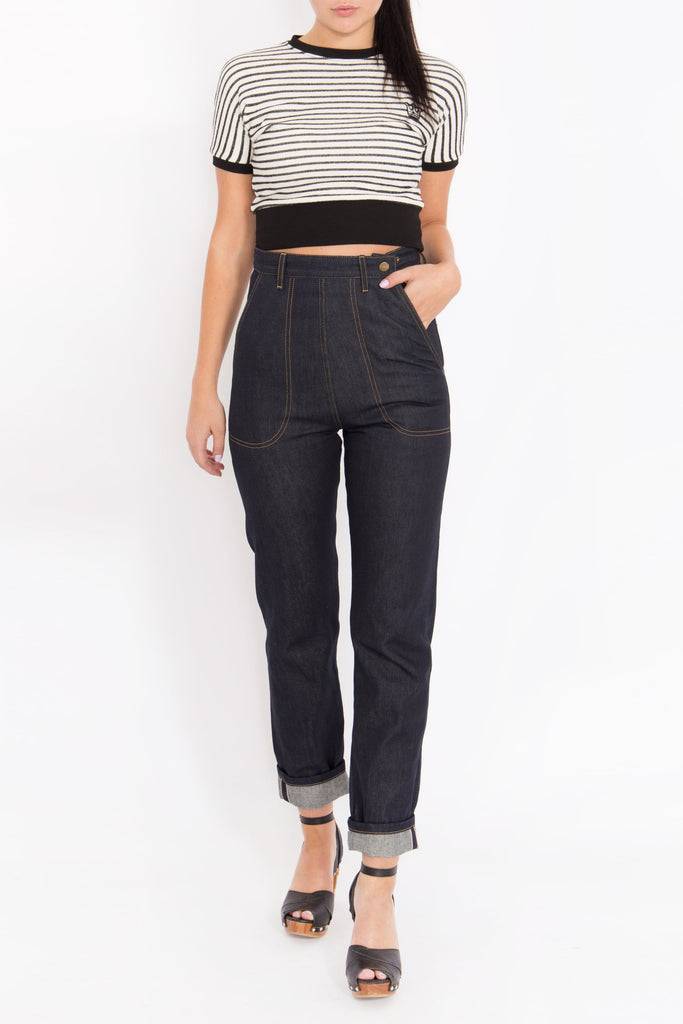 Queen Kerosin Cropped Pullover mit Streifen Hotsell