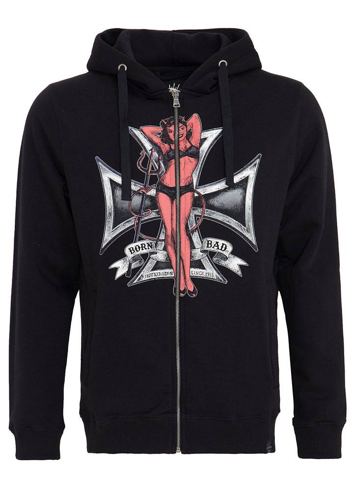 Queen Kerosin Kapuzensweatjacke mit Front Print «Born Bad» Weihnachtsangebot