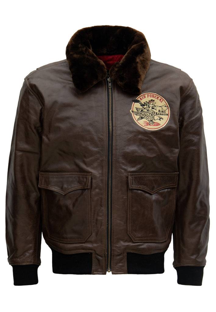 Queen Kerosin Leder Aviator Jacke «Air Force 42» Valentinstagsangebot