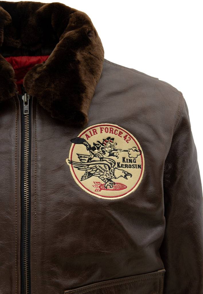 Queen Kerosin Leder Aviator Jacke «Air Force 42» Valentinstagsangebot