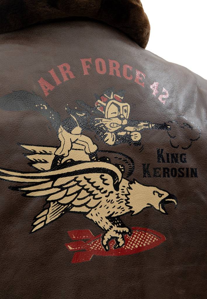 Queen Kerosin Leder Aviator Jacke «Air Force 42» Valentinstagsangebot