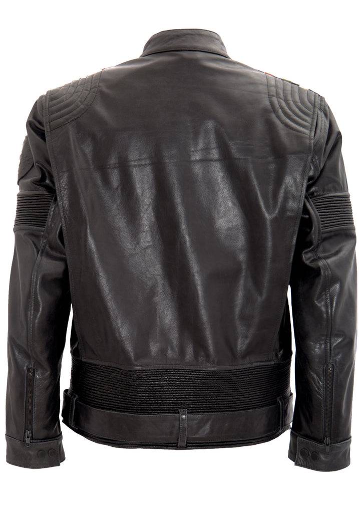 Queen Kerosin Lederjacke mit kontrastfarbigen Racer-Streifen Saisonale Angebote