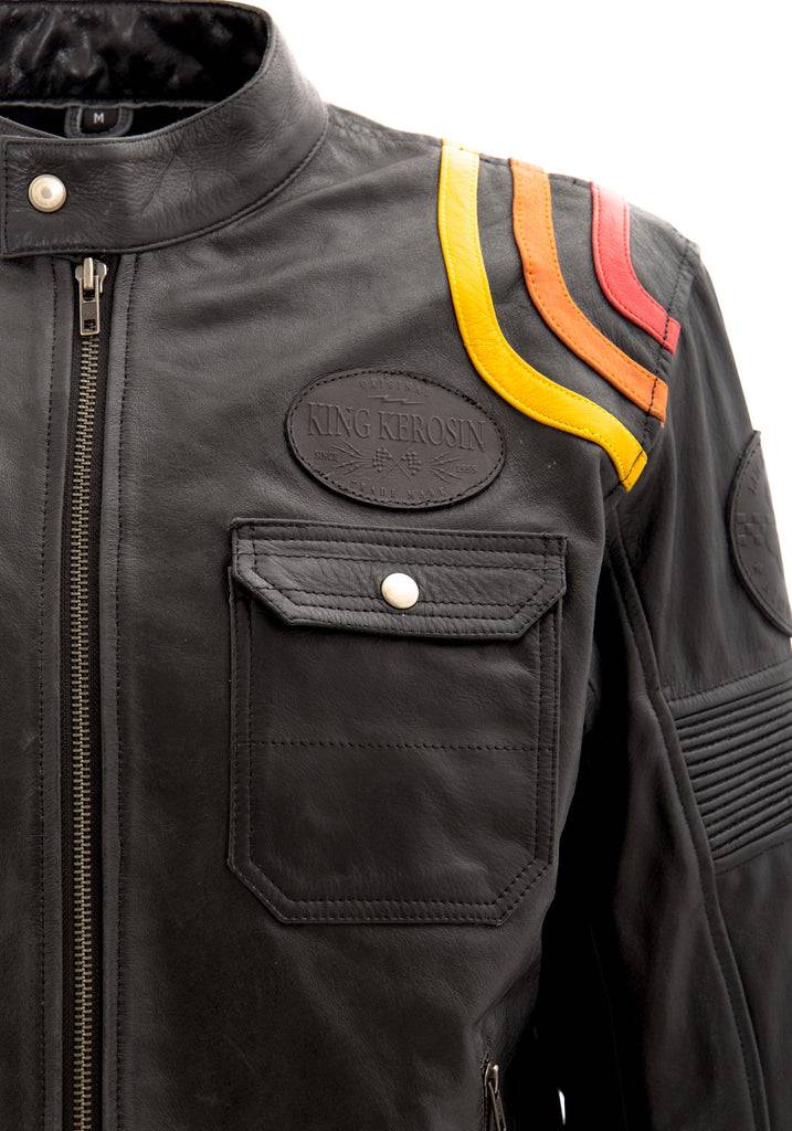 Queen Kerosin Lederjacke mit kontrastfarbigen Racer-Streifen Saisonale Angebote