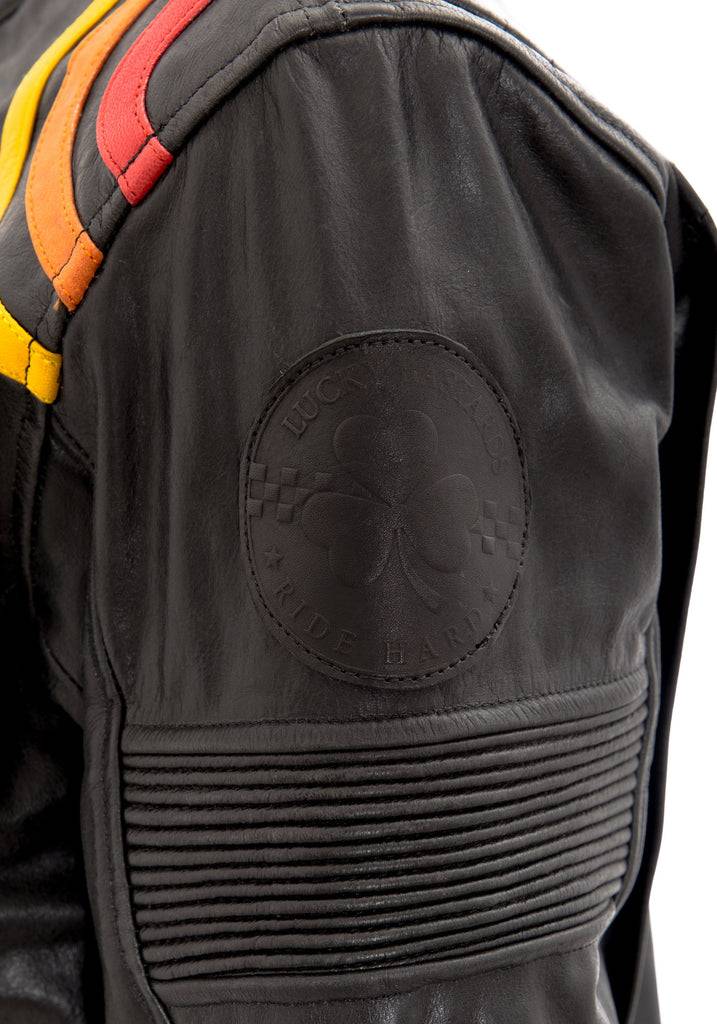 Queen Kerosin Lederjacke mit kontrastfarbigen Racer-Streifen Saisonale Angebote