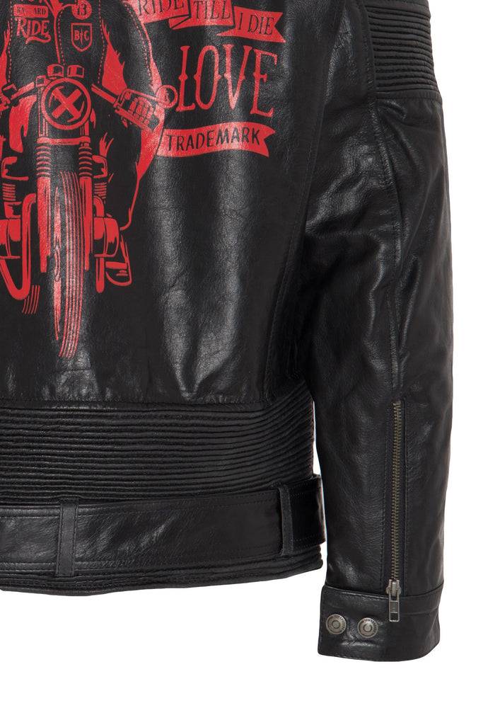 Queen Kerosin Lederjacke Print und Racer-Streifen «Cafe Racer» Kauf eins, bekomm eins gratis