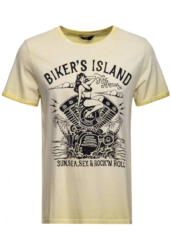 Queen Kerosin Oil Wash T-Shirt «Bikers Island» Fabrikverkauf