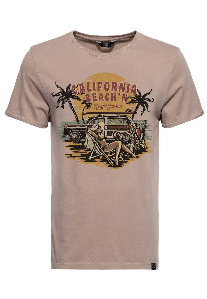 Queen Kerosin Acid Wash T-Shirt «California Beach'n» Kostenloser Versand