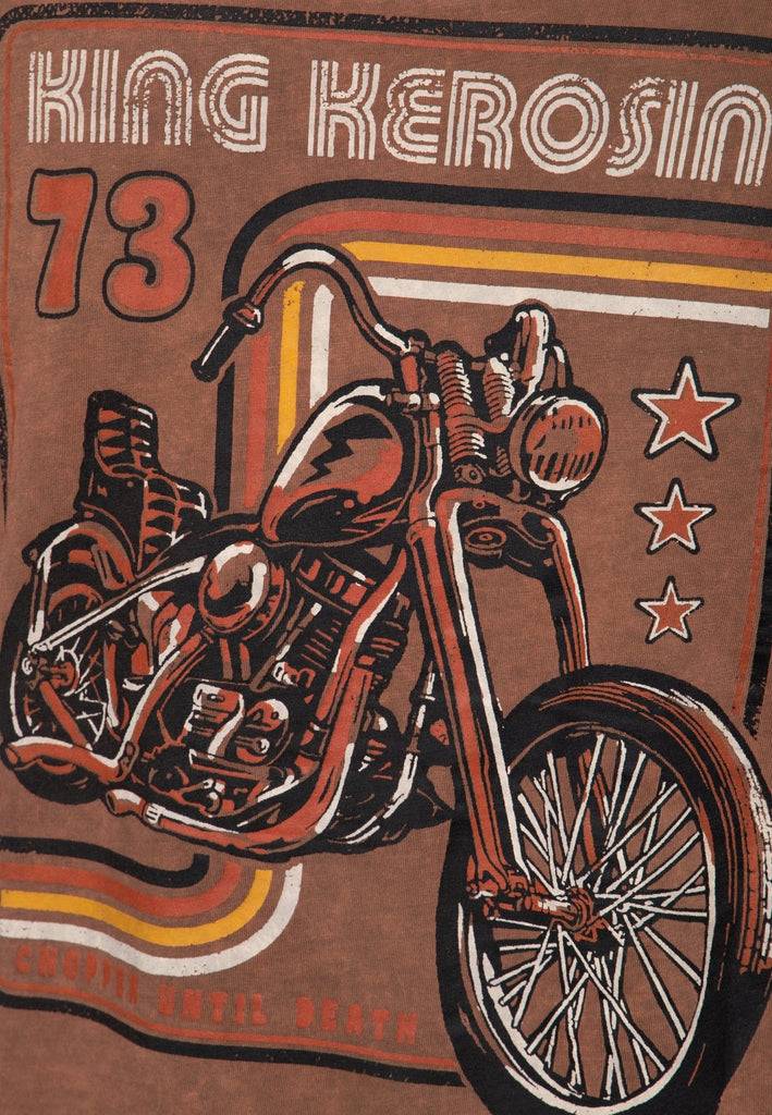 Queen Kerosin Roll-Up T-Shirt Acid Wash mit Backprint «Chopper until death» Begrenztes Angebot