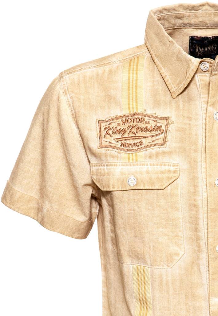 Queen Kerosin Kurzarm-Hemd im Workwear-Style «Motor Service» Große Rabatte