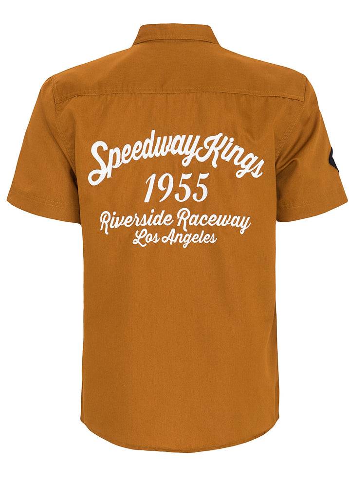 Queen Kerosin Kurzarmhemd mit Rückenstickerei «Speedway Kings» Räumungsverkauf