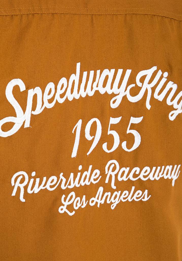 Queen Kerosin Kurzarmhemd mit Rückenstickerei «Speedway Kings» Räumungsverkauf