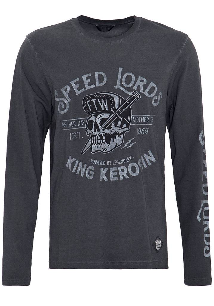 Queen Kerosin Langarm Shirt mit Front- und Ärmeldruck «Speed Lords» Tiefpreis