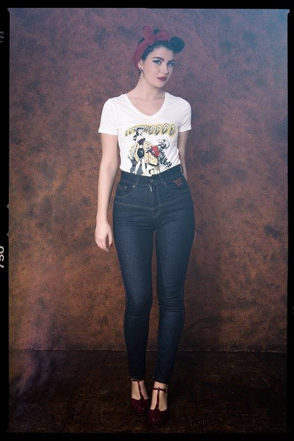 Queen Kerosin T-Shirt mit Frontprint und V-Ausschnitt «Oowwwoooo» Letzter Tag