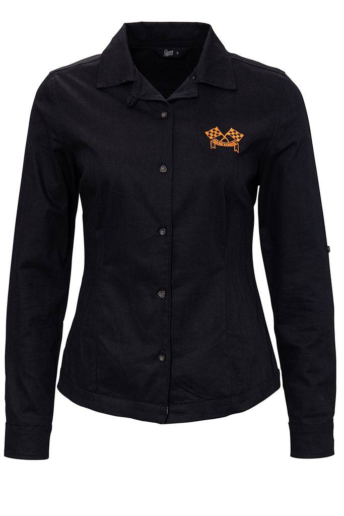 Queen Kerosin Reverskragen Bluse im Racing Design «Motor Queen» Nur für heute