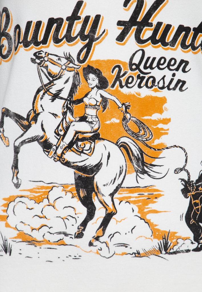 Queen Kerosin Slim Fit T-Shirt mit V-Ausschnitt und Western Print «Bounty hunter» zollfrei