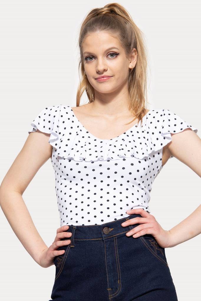 Queen Kerosin Volant Top mit Polka Dots Verkauf