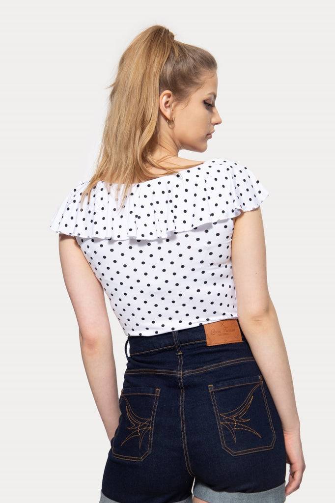 Queen Kerosin Volant Top mit Polka Dots Verkauf