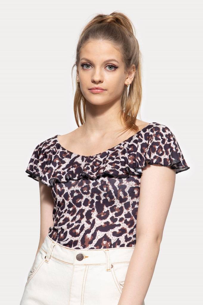 Queen Kerosin Volant Top mit Leo-Muster Angebote