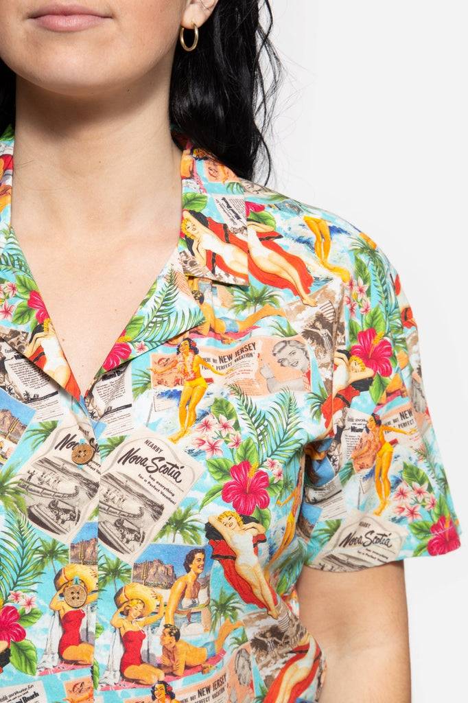 Queen Kerosin Cropped Oversize Bluse mit Allover-Print im 50s Style Limitierter Zeitrabatt