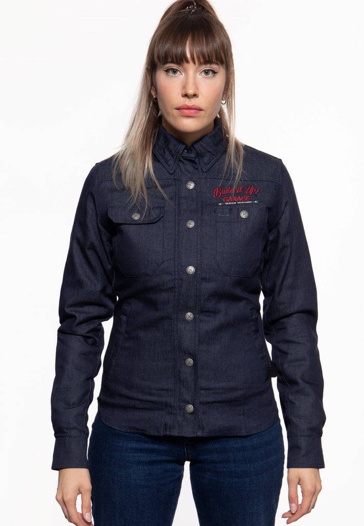 Queen Kerosin Denimhemd mit Stickerei «Build it up» Versandkostenfrei