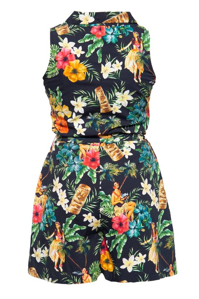 Queen Kerosin Vintage Jumpsuit mit tropischem All-Over-Muster Muttertagsangebot