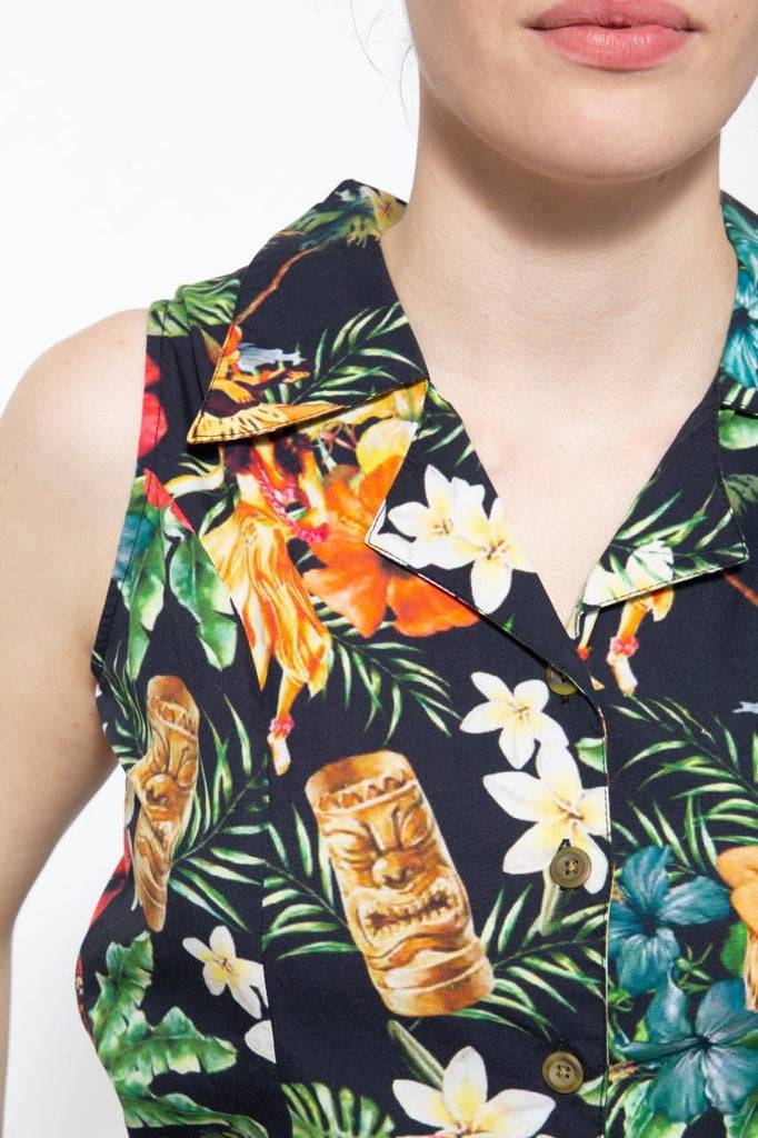 Queen Kerosin Vintage Jumpsuit mit tropischem All-Over-Muster Muttertagsangebot