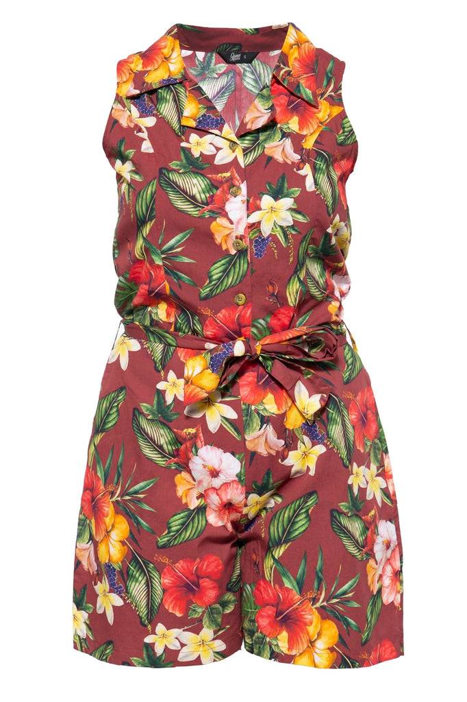 Queen Kerosin Vintage Jumpsuit mit tropischem All-Over-Muster Vatertagsangebot