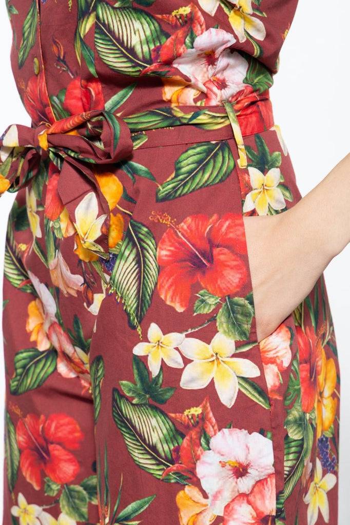 Queen Kerosin Vintage Jumpsuit mit tropischem All-Over-Muster Vatertagsangebot