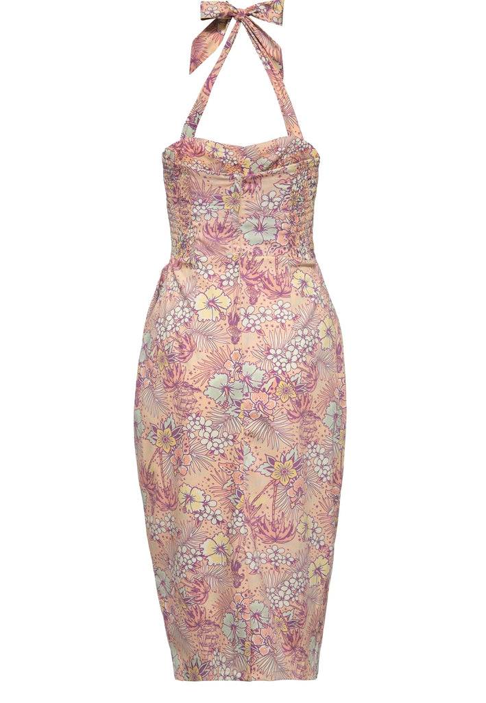 Queen Kerosin Bleistiftkleid in Wickel-Optik und mit tropischem All-Over-Muster Lagerräumung