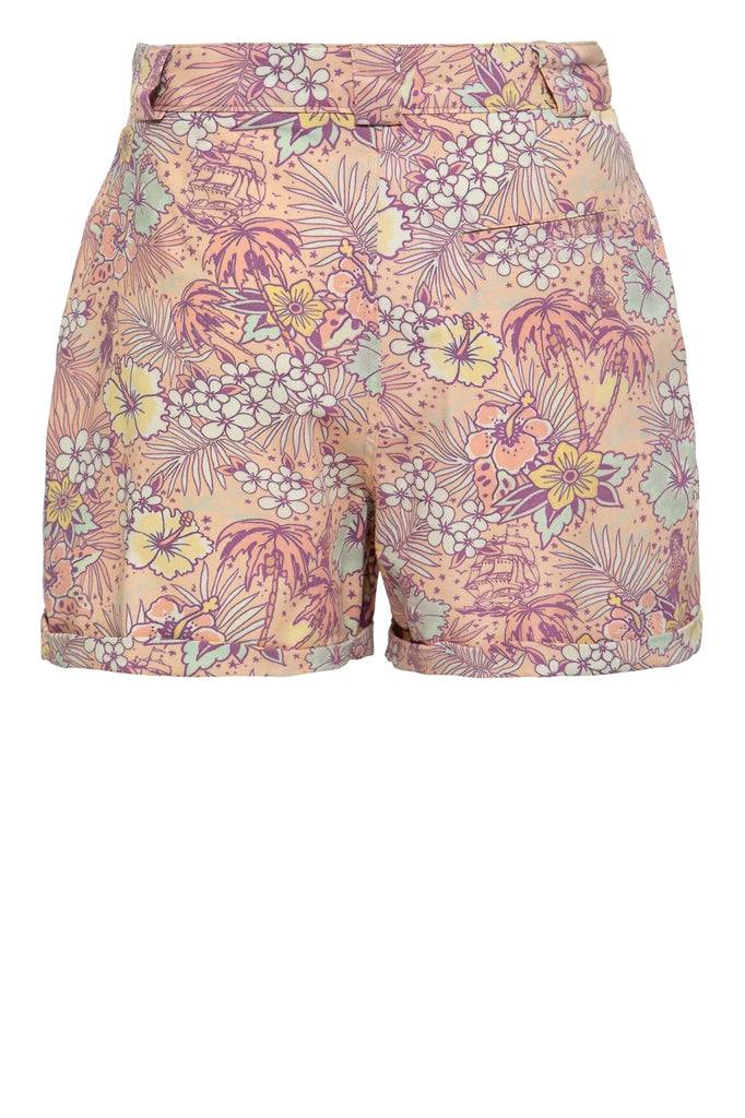 Queen Kerosin Shorts mit hawaiianischem All-Over-Muster Zeitlich begrenztes Angebot