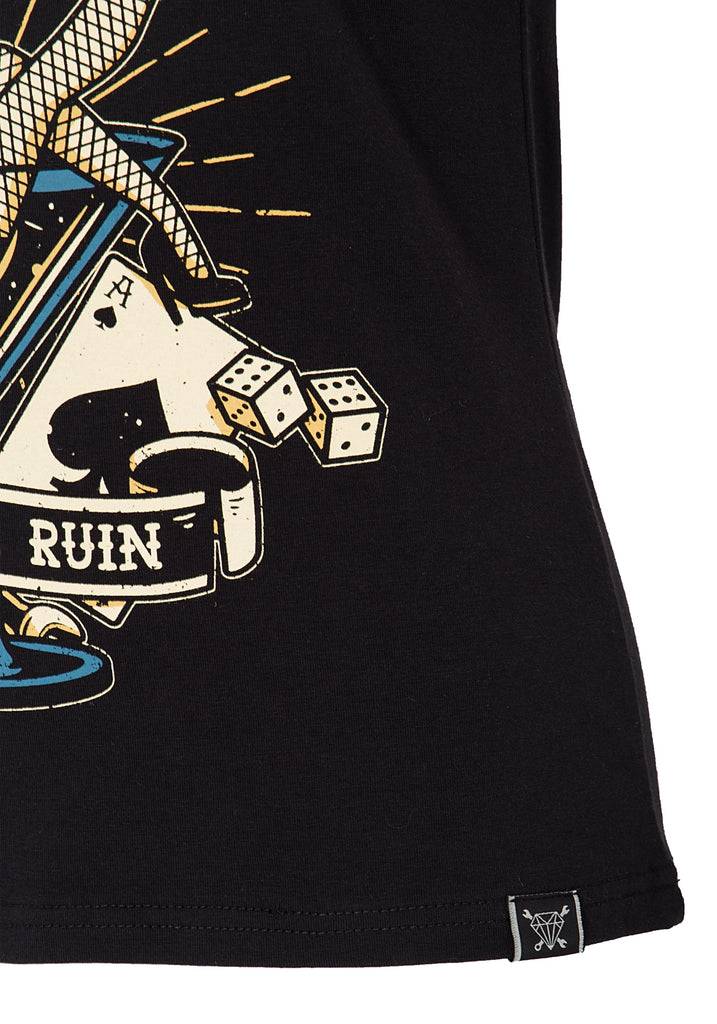 Queen Kerosin Kurzarm Shirt mit mehrfarbigem Retro-Print und Logo-Patch «Mans Ruin» Neuheiten